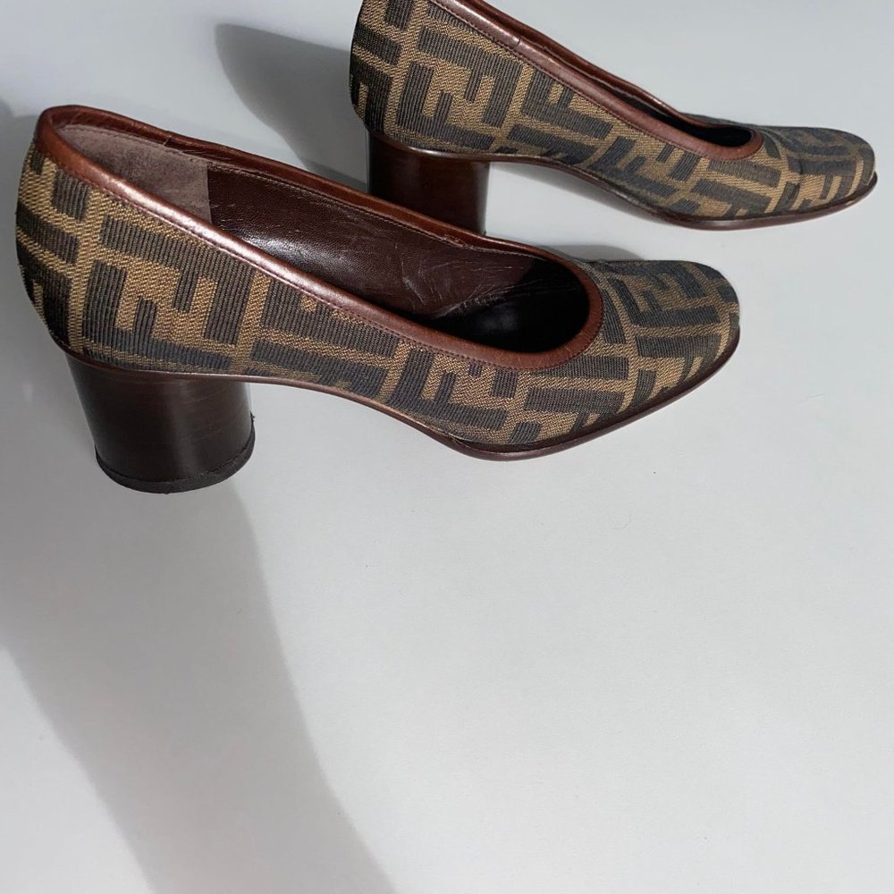 FENDI ZUCCA ROUND TOE HEELS - Picture 6 of 8